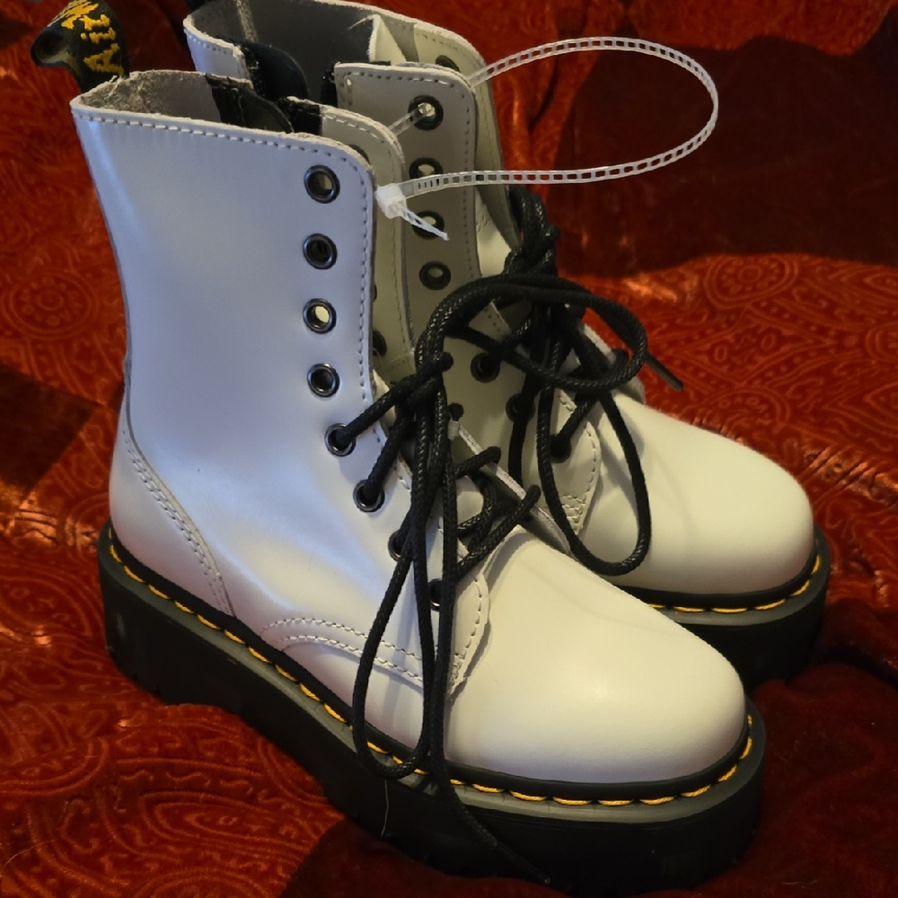 Dr. Martens White Leather Combat Boots with Black Soles